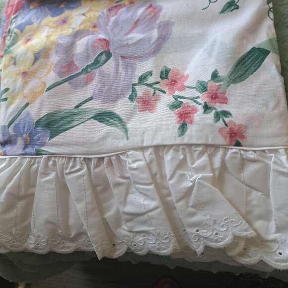 LADY PEPPERELL no iron percale TWIN size fitted flat pillowcase eyelet trim - Picture 9 of 10